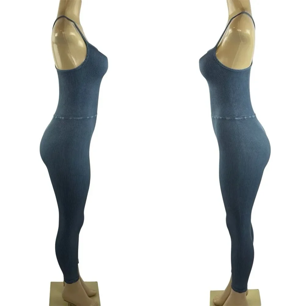 Free People Movement Happiness Runs Square Neck One Piece Jumpsuit Size M/L Blue - Picture 5 of 10